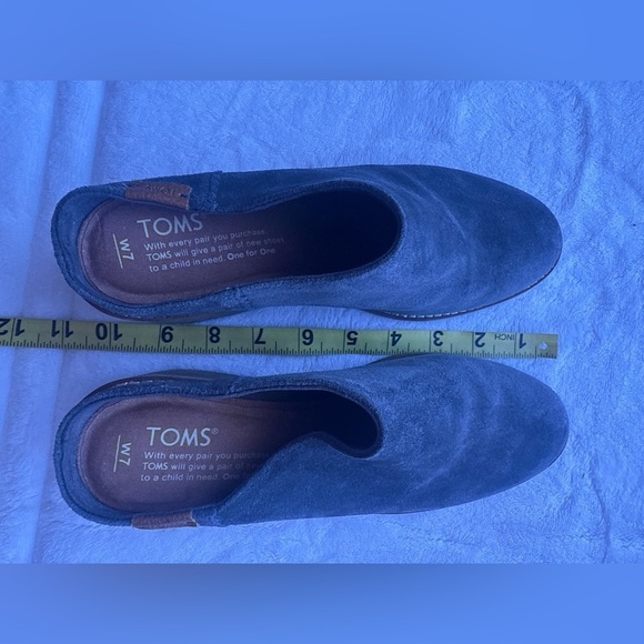 Toms Leila Forged Iron Grey Suede Stacked Chunky Black Heel Mules. W7 - Picture 4 of 13